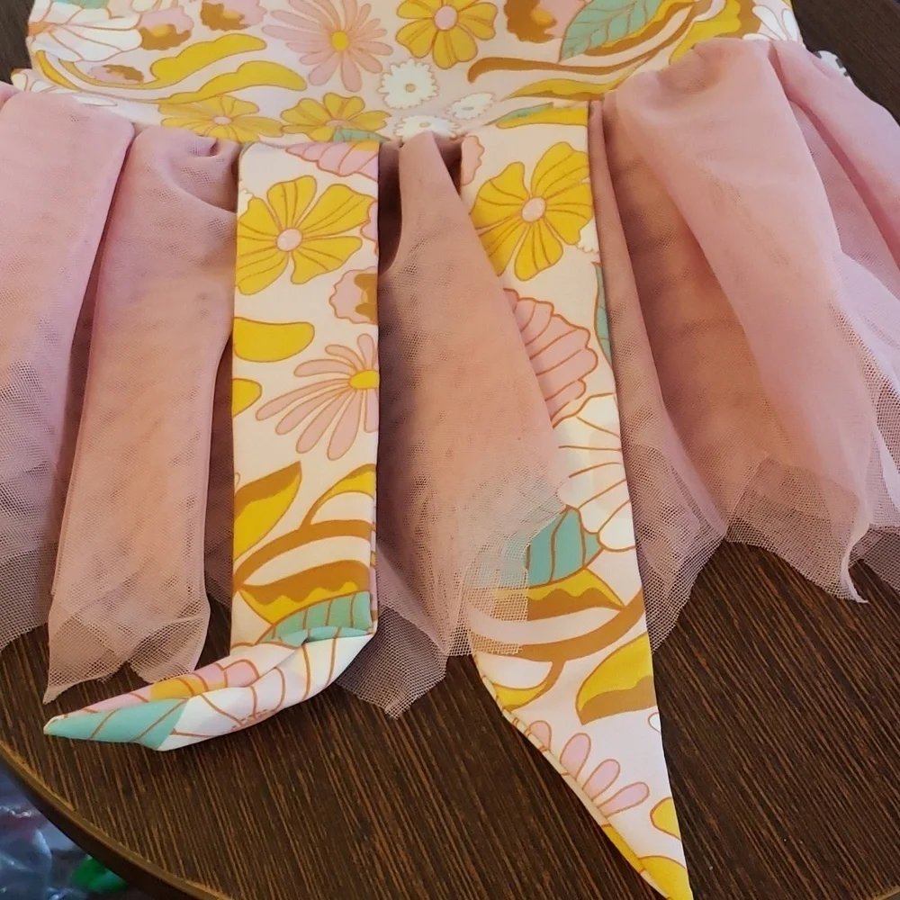 KYEESE Dog Tiered Layeref Tutu Tulle Dress in Orange Floral Size L
